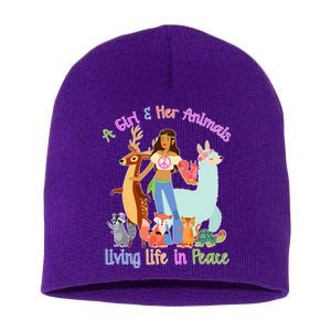 Hippie Girl And Her Animals Living Life Short Acrylic Beanie