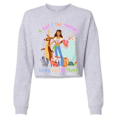 Hippie Girl And Her Animals Living Life Cropped Pullover Crew