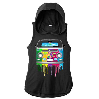 Hippie Van Dripping Rainbow Ladies PosiCharge Tri-Blend Wicking Draft Hoodie Tank