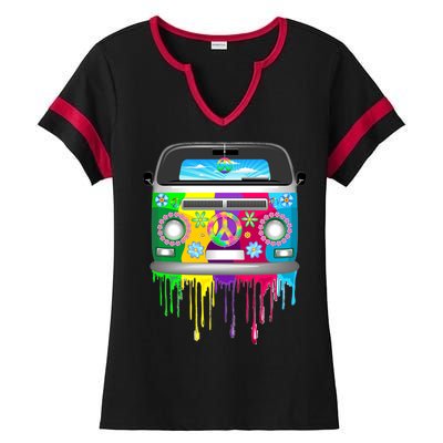 Hippie Van Dripping Rainbow Ladies Halftime Notch Neck Tee