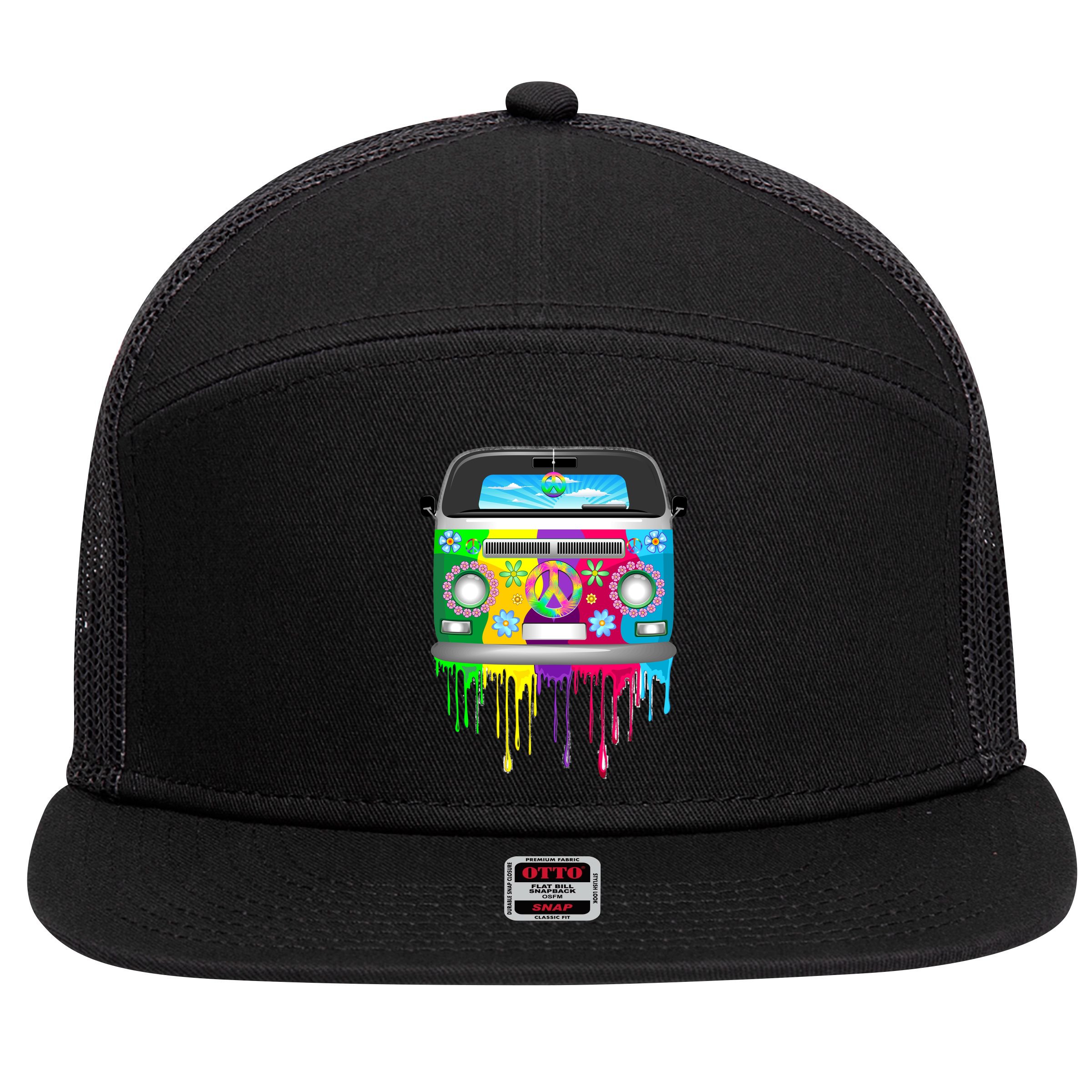 Hippie Van Dripping Rainbow 7 Panel Mesh Trucker Snapback Hat
