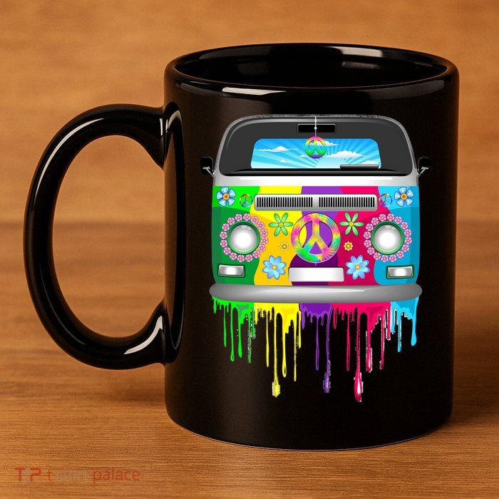 Hippie Van Dripping Rainbow 11oz C Handle Ceramic Mug
