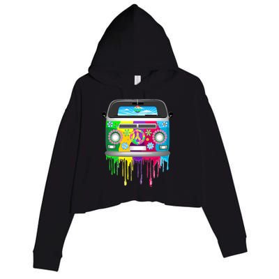 Hippie Van Dripping Rainbow Crop Fleece Hoodie