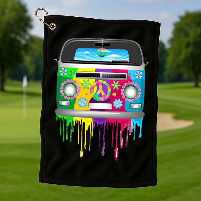 Hippie Van Dripping Rainbow Golf Towel