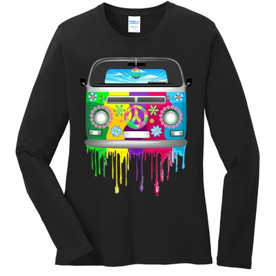 Hippie Van Dripping Rainbow Ladies Long Sleeve Shirt