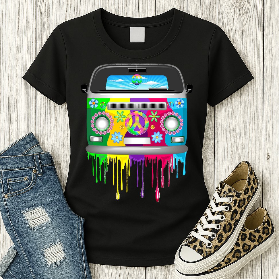 Hippie Van Dripping Rainbow Womens T-Shirt