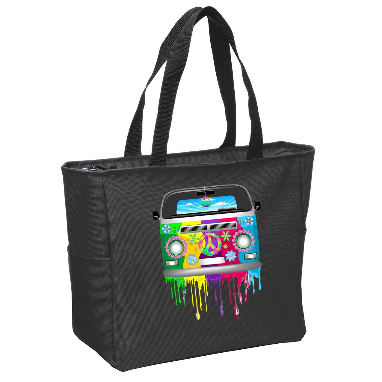 Hippie Van Dripping Rainbow Zip Tote Bag