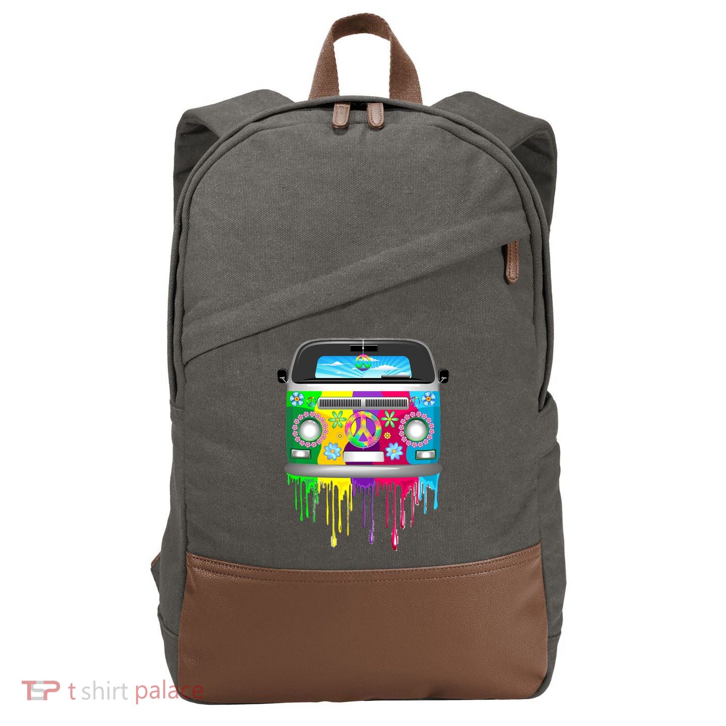 Hippie Van Dripping Rainbow Cotton Canvas Backpack