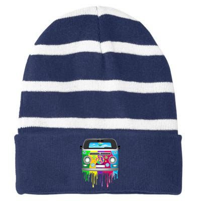 Hippie Van Dripping Rainbow Striped Beanie with Solid Band