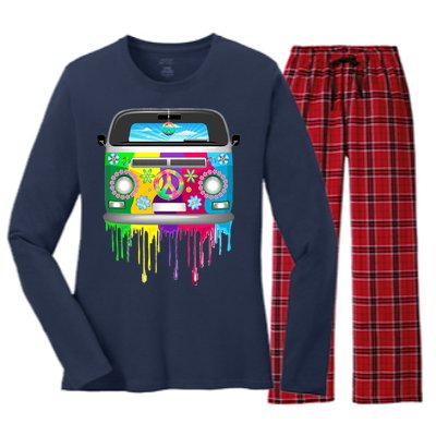 Hippie Van Dripping Rainbow Women's Long Sleeve Flannel Pajama Set 