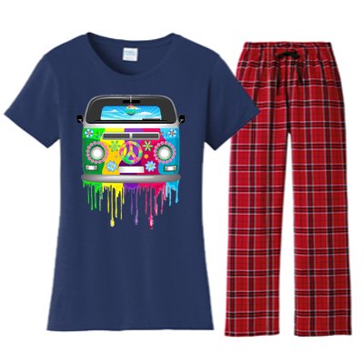 Hippie Van Dripping Rainbow Women's Flannel Pajama Set