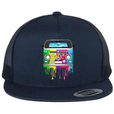 Hippie Van Dripping Rainbow Flat Bill Trucker Hat