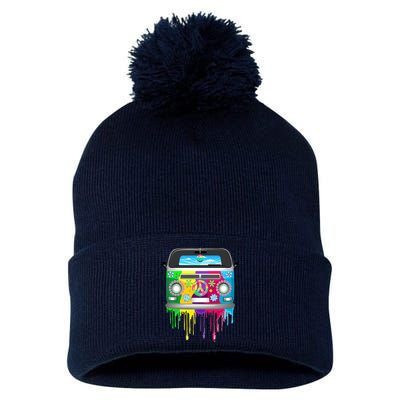 Hippie Van Dripping Rainbow Pom Pom 12in Knit Beanie