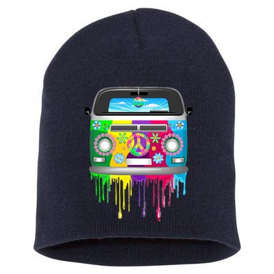 Hippie Van Dripping Rainbow Short Acrylic Beanie