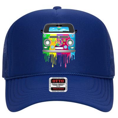 Hippie Van Dripping Rainbow High Crown Mesh Back Trucker Hat