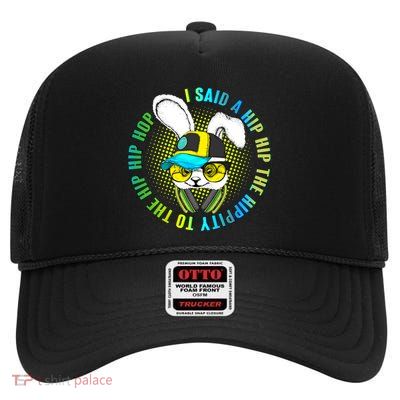 Hippity Hip Hop Bunny High Crown Mesh Back Trucker Hat