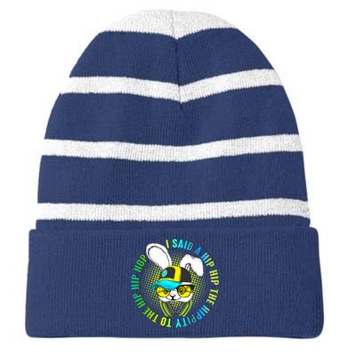 Hippity Hip Hop Bunny Striped Beanie with Solid Band