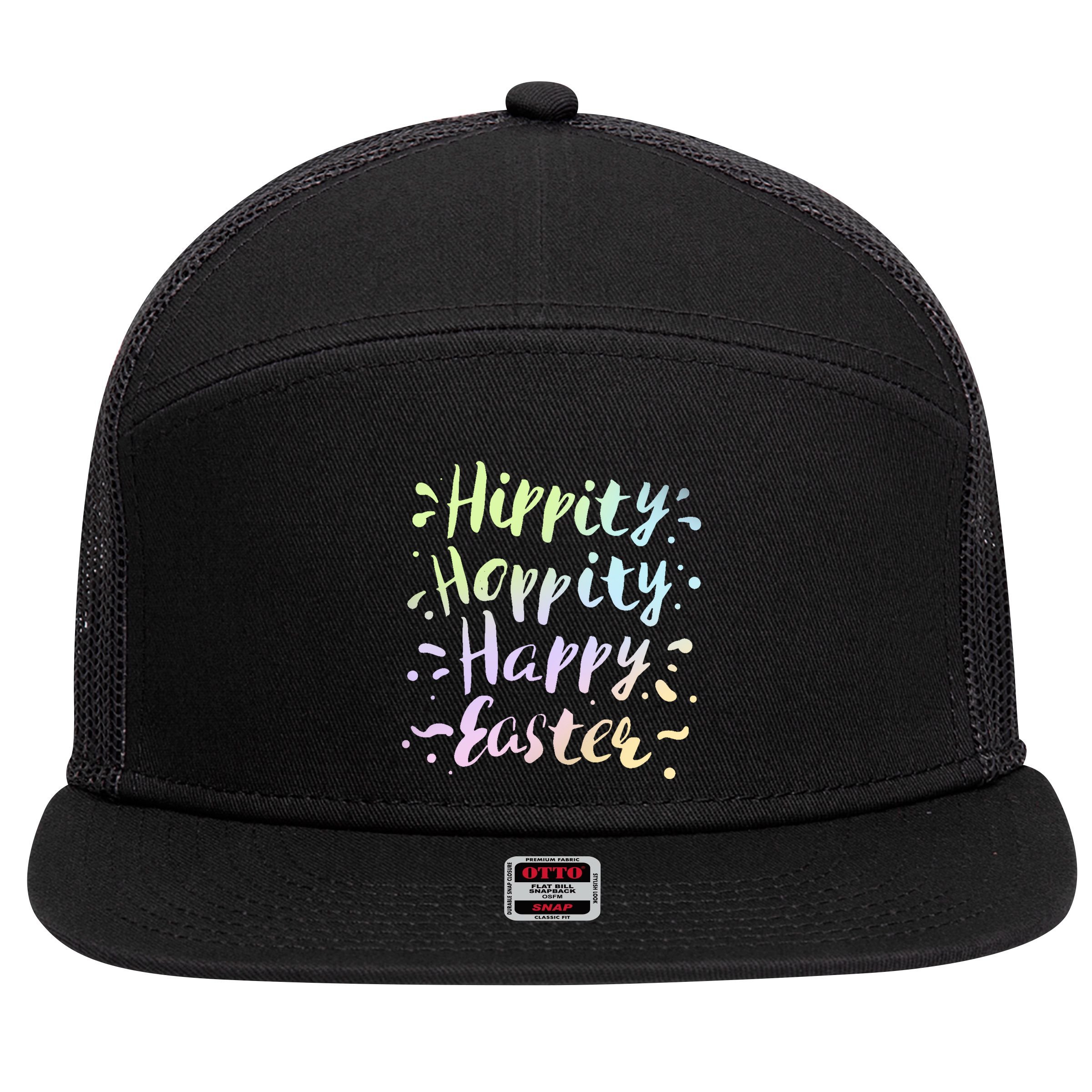 Hippity Hoppity Happy Easter 7 Panel Mesh Trucker Snapback Hat