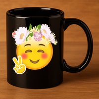 Hippy Smiley Face Peace Sign 11oz C Handle Ceramic Mug