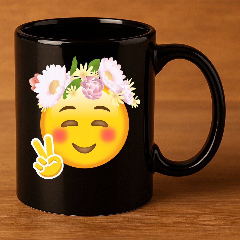 Hippy Smiley Face Peace Sign 11oz C Handle Ceramic Mug