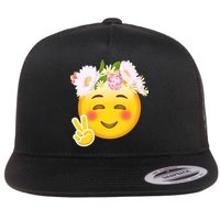 Hippy Smiley Face Peace Sign Flat Bill Trucker Hat