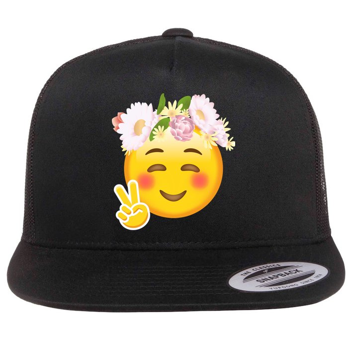 Hippy Smiley Face Peace Sign Flat Bill Trucker Hat
