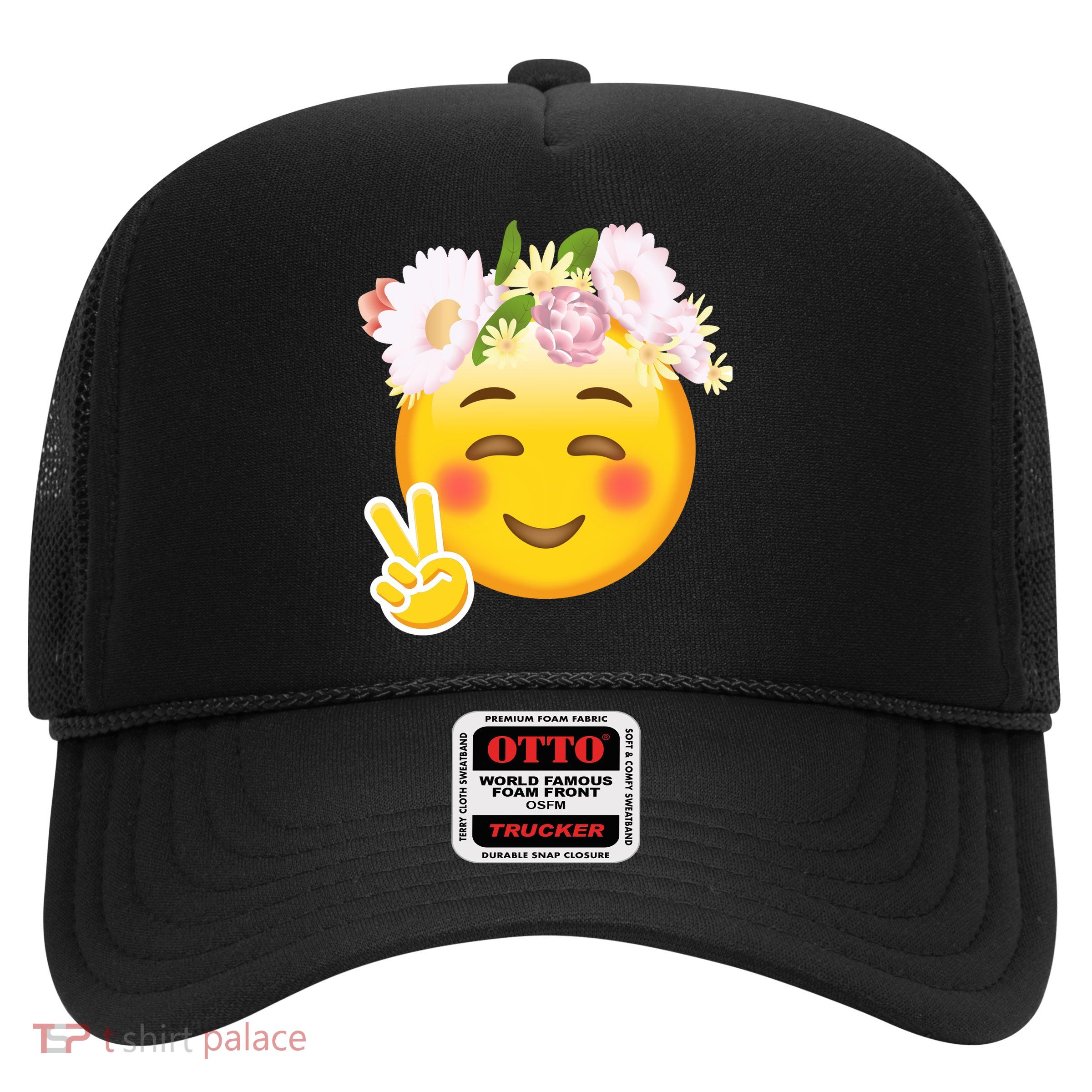 Hippy Smiley Face Peace Sign Trucker Hat