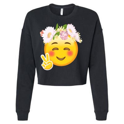 Hippy Smiley Face Peace Sign Cropped Pullover Crew