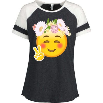 Hippy Smiley Face Peace Sign Enza Ladies Jersey Colorblock Tee