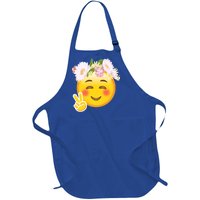 Hippy Smiley Face Peace Sign Full-Length Apron With Pockets