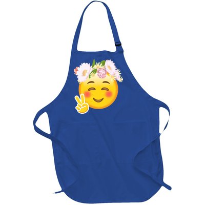 Hippy Smiley Face Peace Sign Full-Length Apron With Pockets