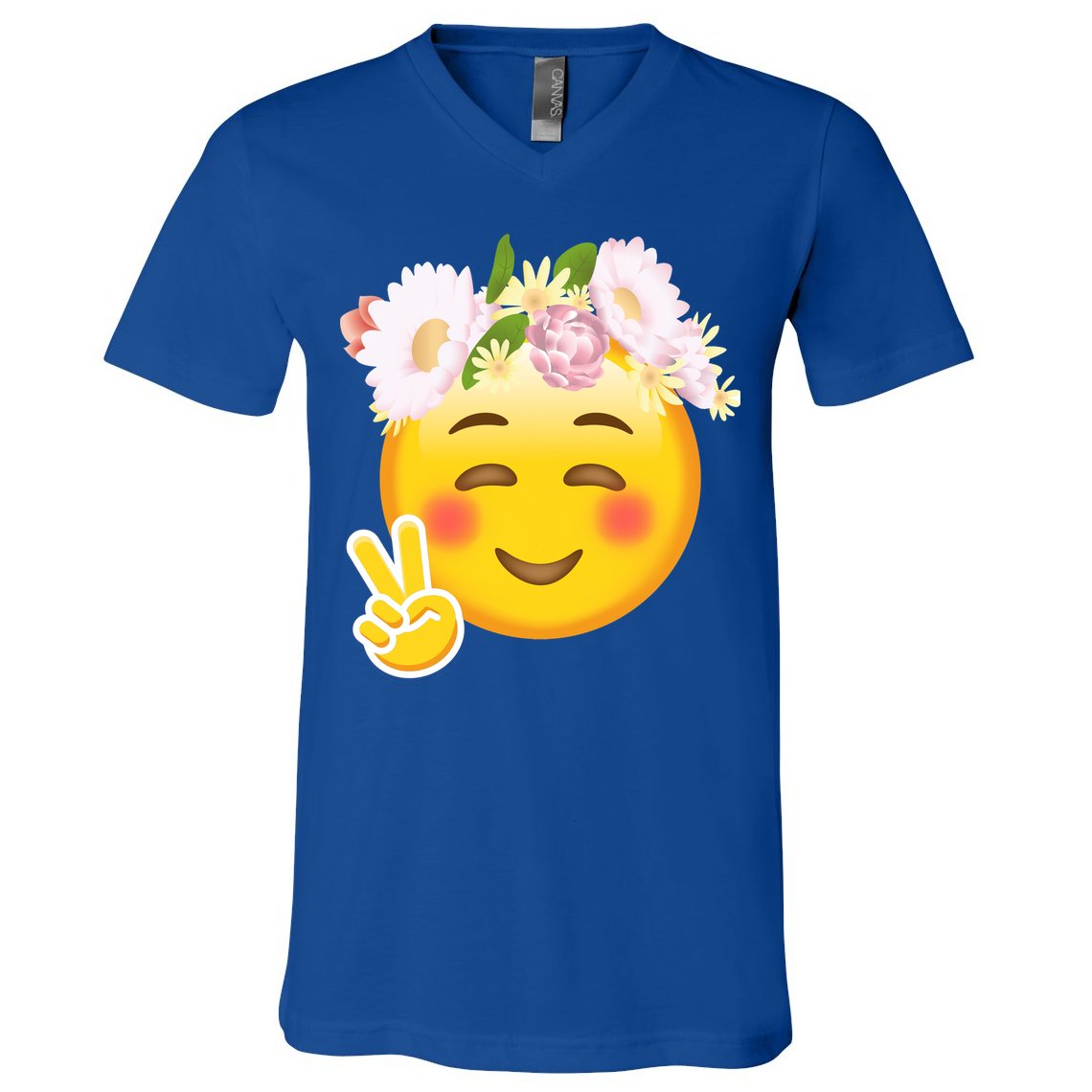 Hippy Smiley Face Peace Sign V-Neck T-Shirt