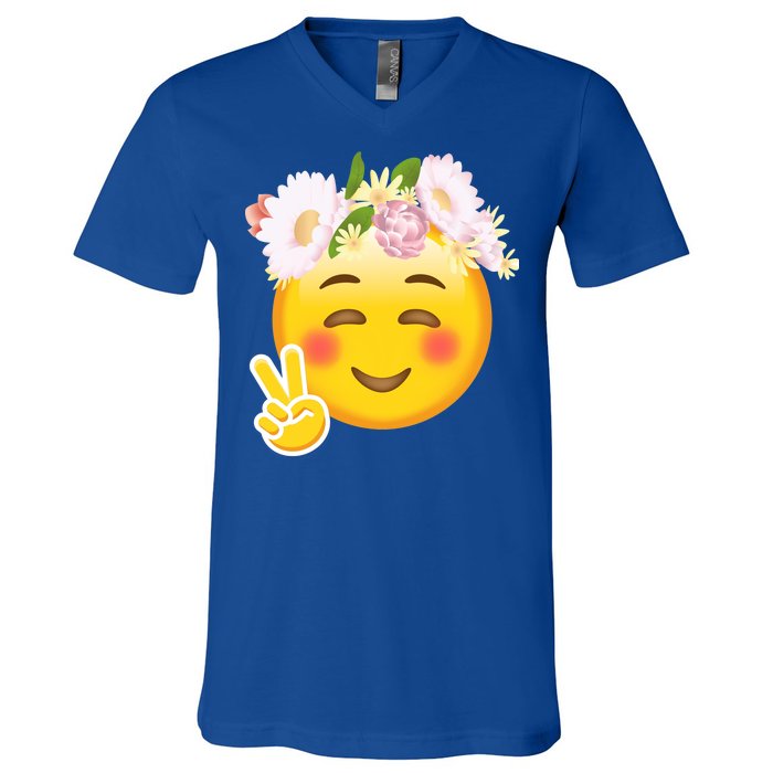 Hippy Smiley Face Peace Sign V-Neck T-Shirt