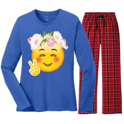 Hippy Smiley Face Peace Sign Women's Long Sleeve Flannel Pajama Set 