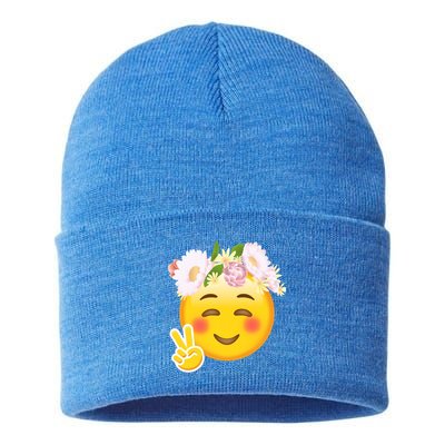 Hippy Smiley Face Peace Sign Sustainable Knit Beanie