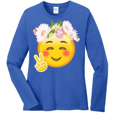 Hippy Smiley Face Peace Sign Ladies Long Sleeve Shirt