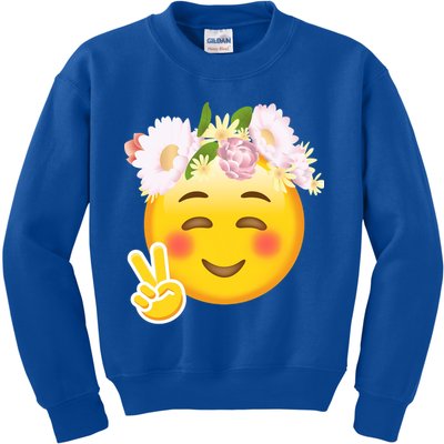 Hippy Smiley Face Peace Sign Kids Sweatshirt