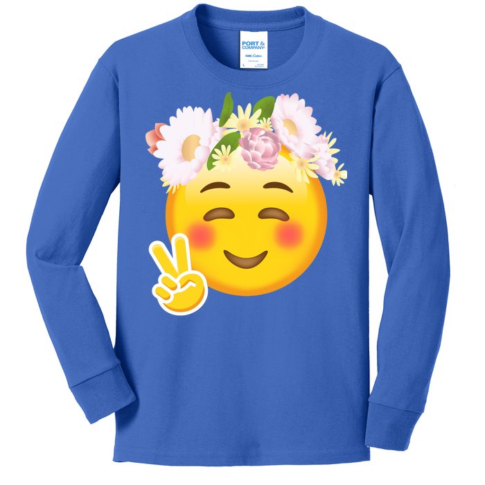 Hippy Smiley Face Peace Sign Kids Long Sleeve Shirt