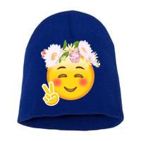 Hippy Smiley Face Peace Sign Short Acrylic Beanie