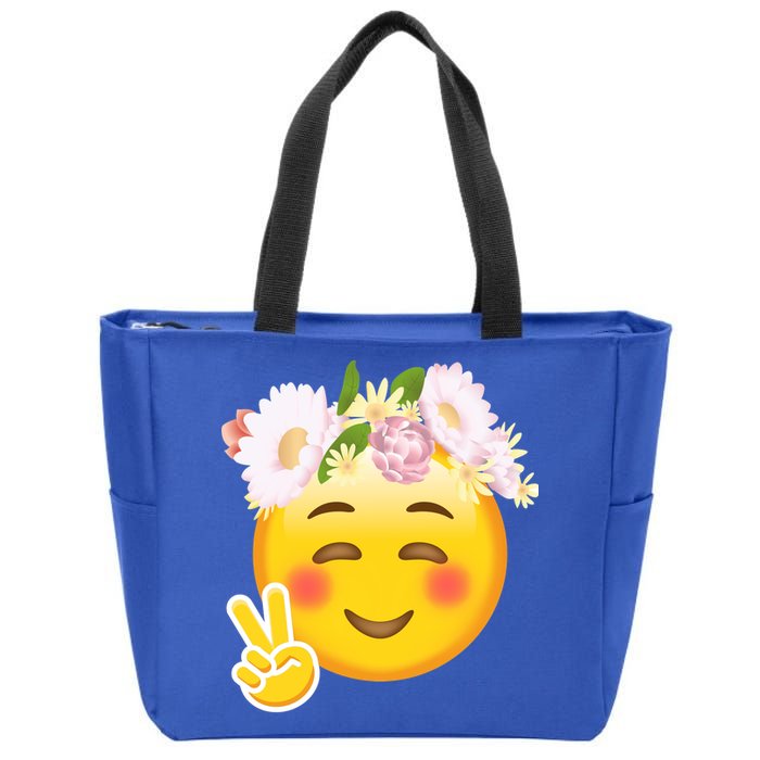 Hippy Smiley Face Peace Sign Zip Tote Bag