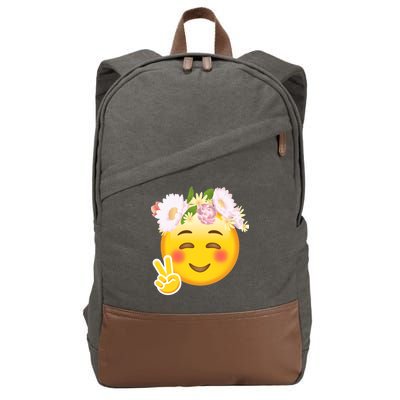 Hippy Smiley Face Peace Sign Cotton Canvas Backpack