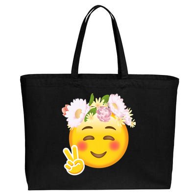 Hippy Smiley Face Peace Sign Cotton Canvas Jumbo Tote