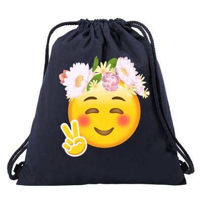 Hippy Smiley Face Peace Sign Drawstring Bag