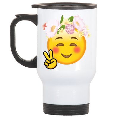 Hippy Smiley Face Peace Sign Stainless Steel Travel Mug