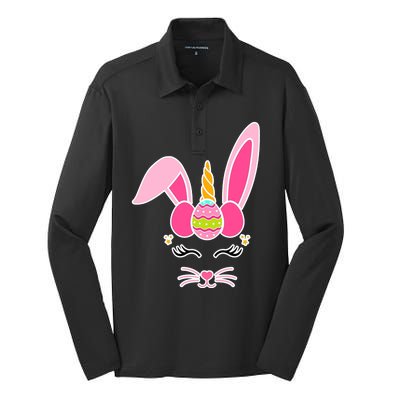 Hipster Bunnycorn Easter Bunny Unicorn Silk Touch Performance Long Sleeve Polo