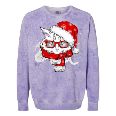 Hipster Christmas Cat Colorblast Crewneck Sweatshirt