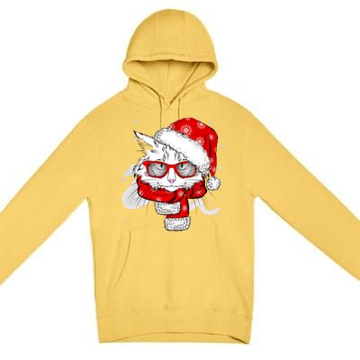 Hipster Christmas Cat Premium Pullover Hoodie