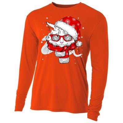 Hipster Christmas Cat Cooling Performance Long Sleeve Crew