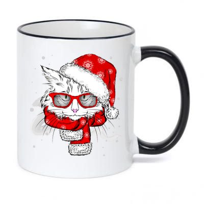 Hipster Christmas Cat 11oz Black Color Changing Mug