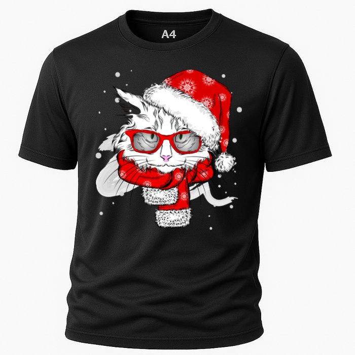 Hipster Christmas Cat Cooling Performance Crew T-Shirt